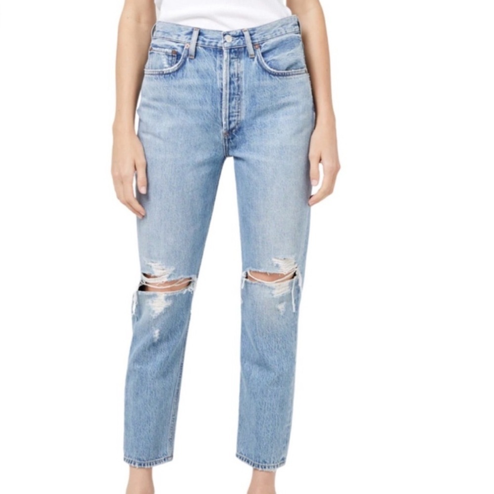 AGOLDE RILEY HIGH RISE STRAIGHT CROP LIGHT WASH DISTRESSED 26